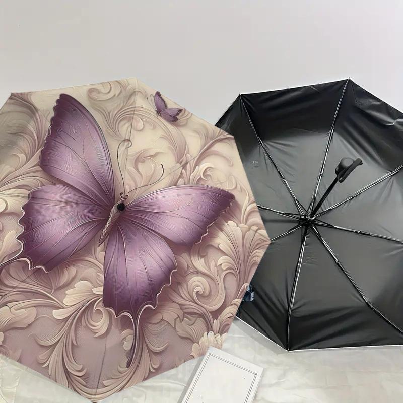 1PC Butterfly Floral Umbrella-8-Rib Reinforced Portable Folding Travel Suitable for All Seasons Outdoor Daily Use-H0385