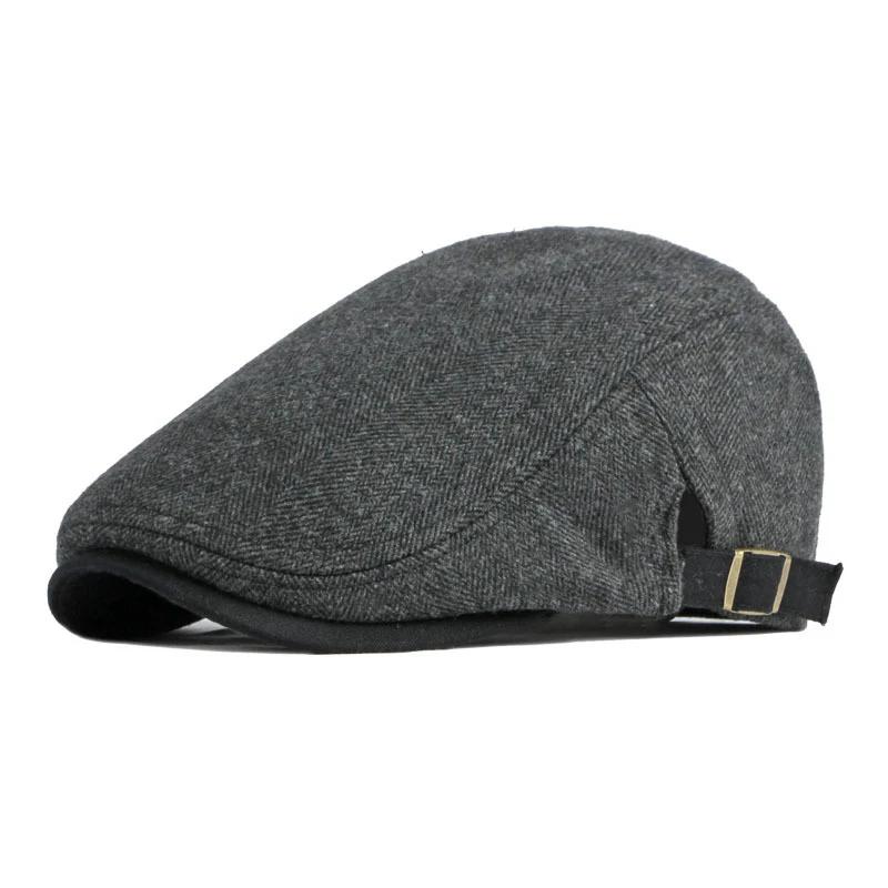 Vintage Tweed Newsboy Cap Casual Driving Flat Cap for Men Classic Herringbone Adjustable Side Buckle