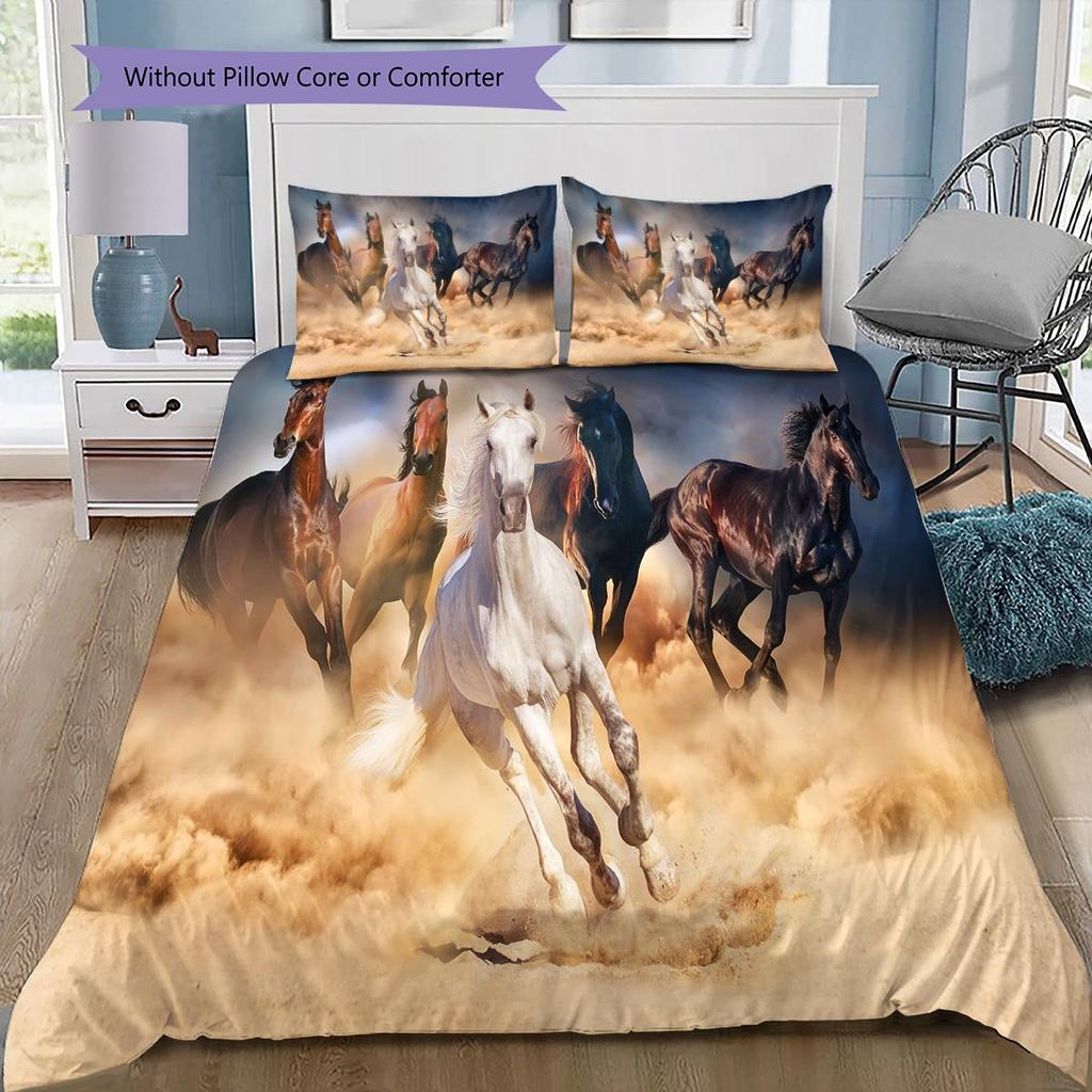 1PC Horse Bedding Quilt Set Quilt Cover Pillowcase Home Decoration Birthday Gift (1 * duvet cover + 2 * pillowcase, without core)