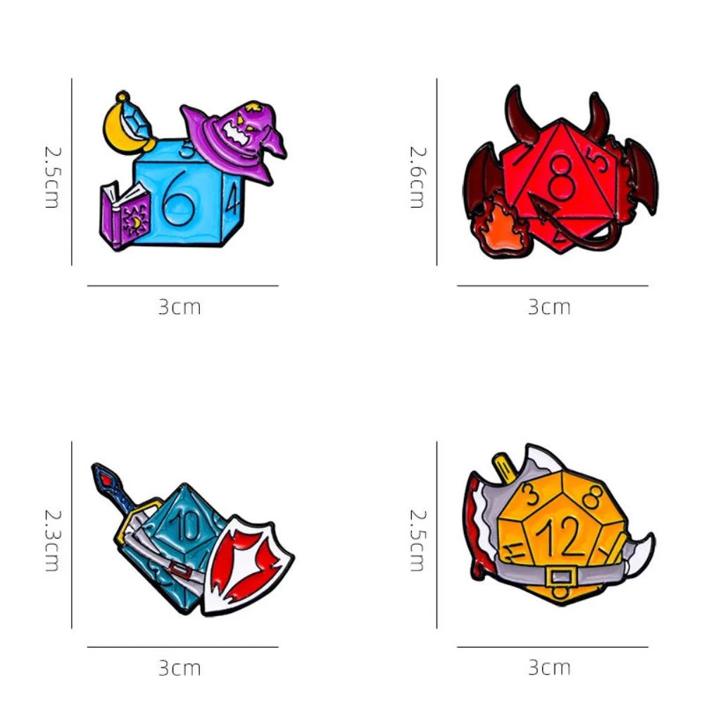 Face Dice Metal Enamel Brooch Personality Fashion D20 DnD Dice Game Badge Pin Cartoon Unique Costume Backpack Jewelry Gift