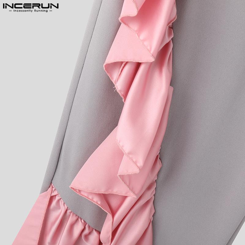 INCERUN Męskie spodnie typu bandage z elastycznym pasem i falbaną, długie, haremowe