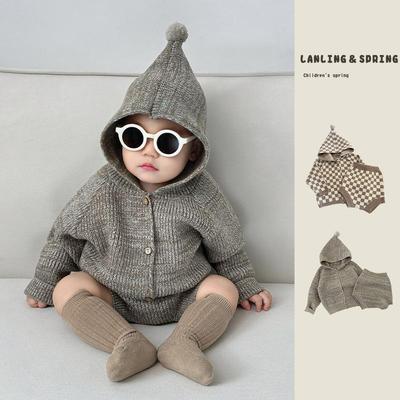 Korean Spring Hooded Knit Sweater and Romper Set for Babies - Unisex Two-Piece