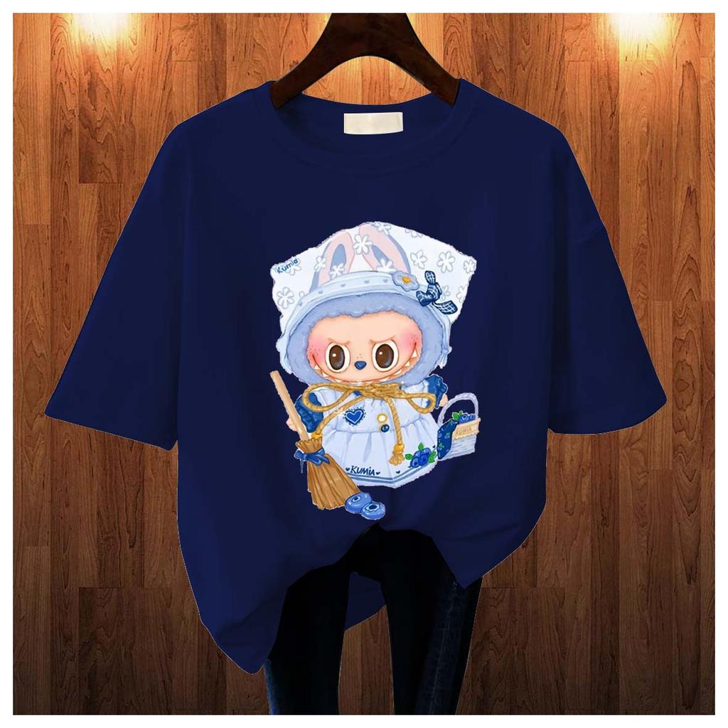 New Labubu Children's T-shirt Maid Outfit LABUBU Pattern Round Neck Short Sleeved Casual Versatile Girl's Top