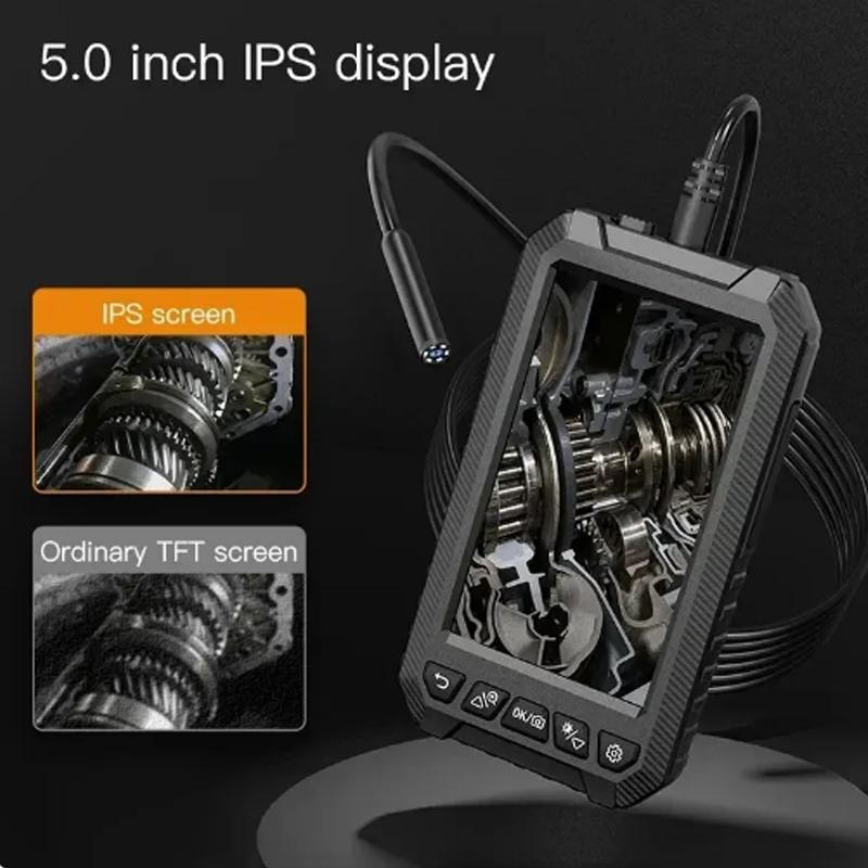 5.0 Inch IPS Screen Industrial Endoscope Camera 8mm HD1080P Sewer Car Piping Inspection Camera Borescope 8 LED Waterproof