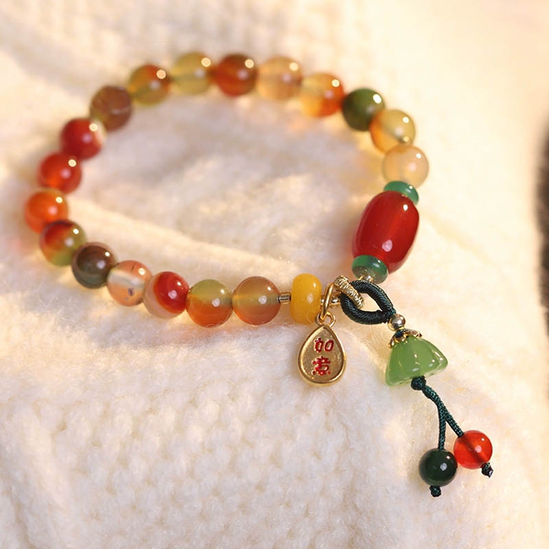 Chinese Style Colorful Beaded Bracelet For Women Vintage Natural Stone Ethnic Handmade Chain Hand Rope Bracelet Jewelry Gift