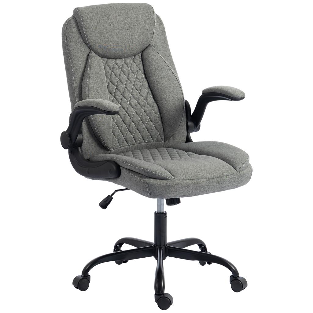 Linen Look Computer Desk Chair Executive Office Chair With Flip Up Armrests And Thick Cushion Grey