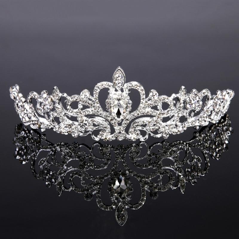 Bridal Princess Austrian Crystal Tiara Wedding Crown Veil Hair Accessory Silver