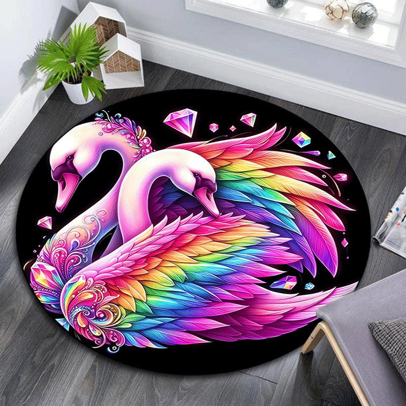 

1pc Soft, Absorbent & Non Slip Colorful swans Round Rug Soft Circle Rug for Living Room & Bedroom Decor, Chair Mats, and Unforgettable Home 80cm by 80cm