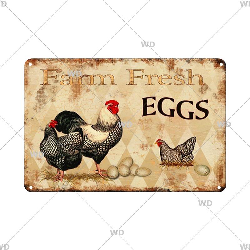 Metallskyltar Färska Ägg Fluffy Butt Hut Kyckling Retro Plåtskylt Vintage Rolig Utomhus Väggplakett Trädgård Gårdsskyltar Hönshus Dekor
