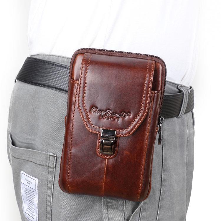 Xiaoduoli Men's Genuine Leather Mobile Phone Waist Bag - 5.5/6 Inch Cowhide Retro Mini Belt Bag