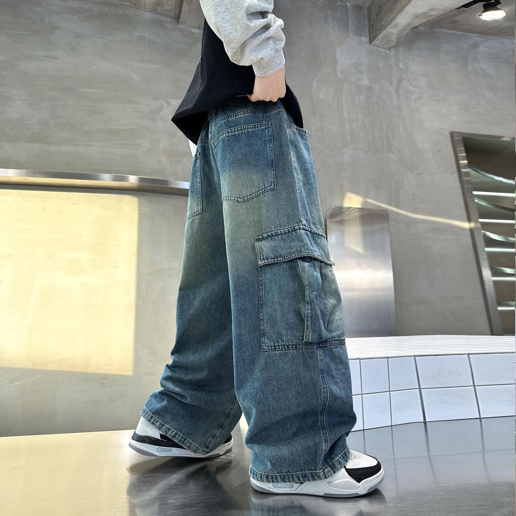 Boys' Soft Denim Jeans - Spring & Autumn 2025 Korean Style Straight-Leg Trendy Loose-Fit Workwear Pants