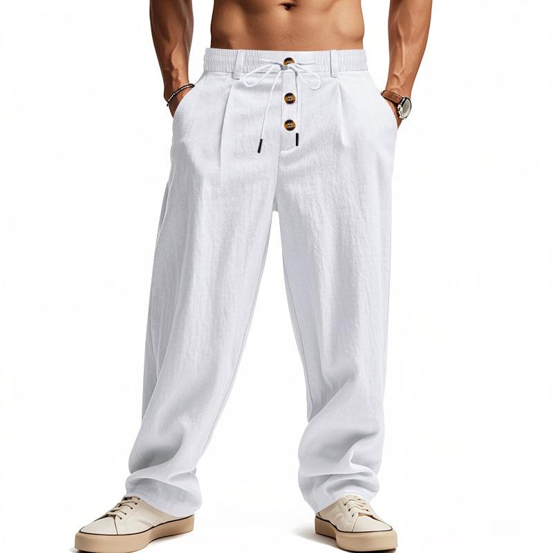 Spring and Summer Lace-up Pants Men's Breathable   Linen Loose Casual Sports Trousers Men