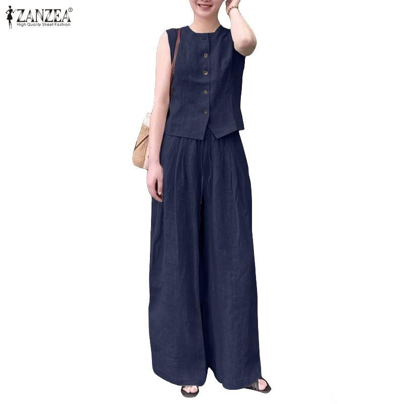 ZANZEA Women Sleeveless Tank Tops and Pants Casual Two Piece Suit Sets