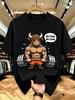 Unisex O Neck Tee Fitness Bull Slogan Graphic Print Cotton Short Sleeve Loose Summer Breathable Daily Casual Basic Wear Top