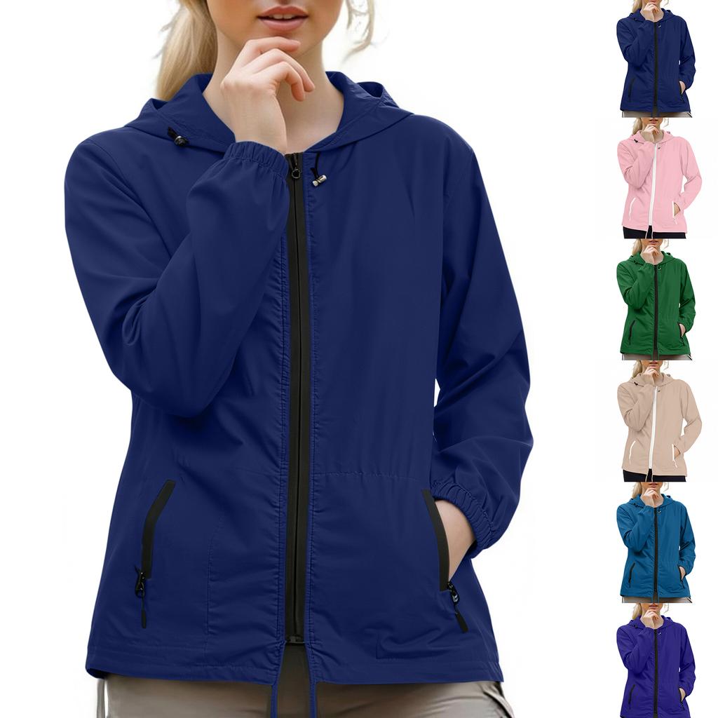 Women Plus Size Lightweight Zip Up Hooded Jacket Long Sleeve Packable Windbreaker with Storage Pouch for Outdoor Travel Hiking Running
