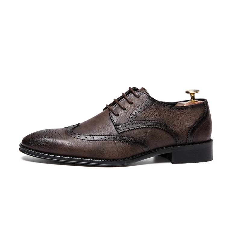 Fashion DUDELI 2025 Brogue Formal Shoes Men Dress Leather Shoes Fashion Men Flats Shoes Genuine Retro Pointed Toe Oxford Male Footwear