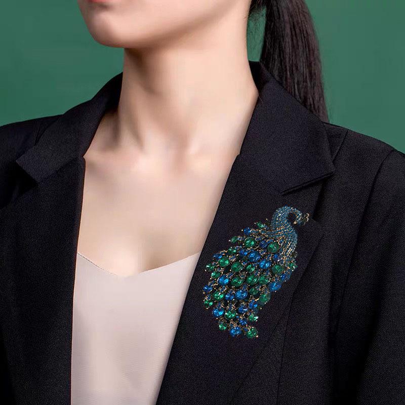 Retro Crystal Peacock Phoenix Brooch Women's Jacket Accessory