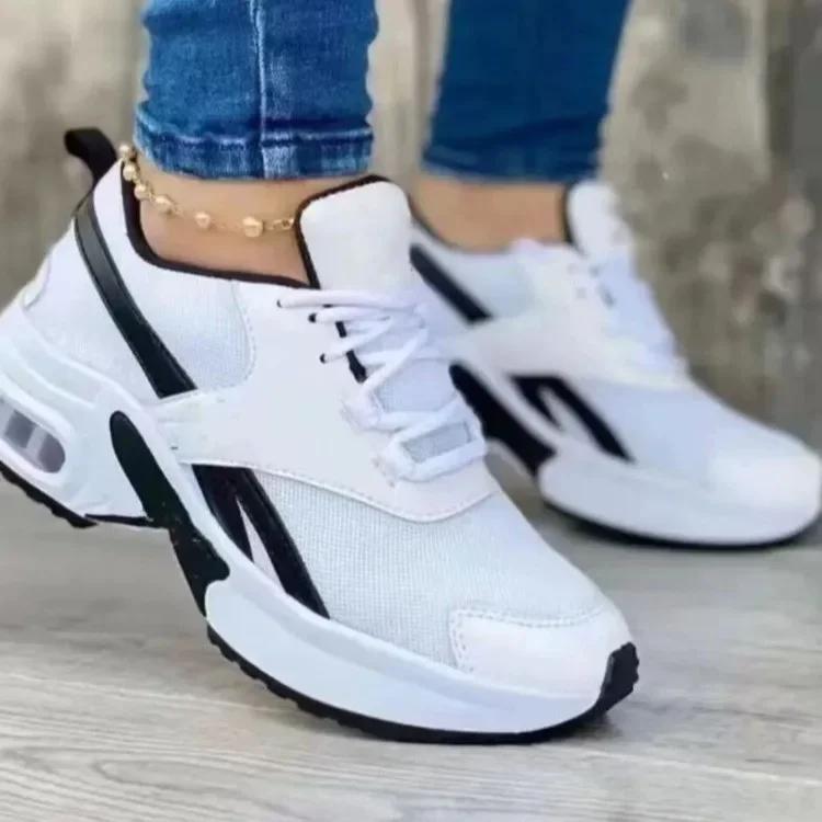 Single shoe European and American new fashionable low top shoes Dad round toe mid heel lace up mesh casual style sports shoes