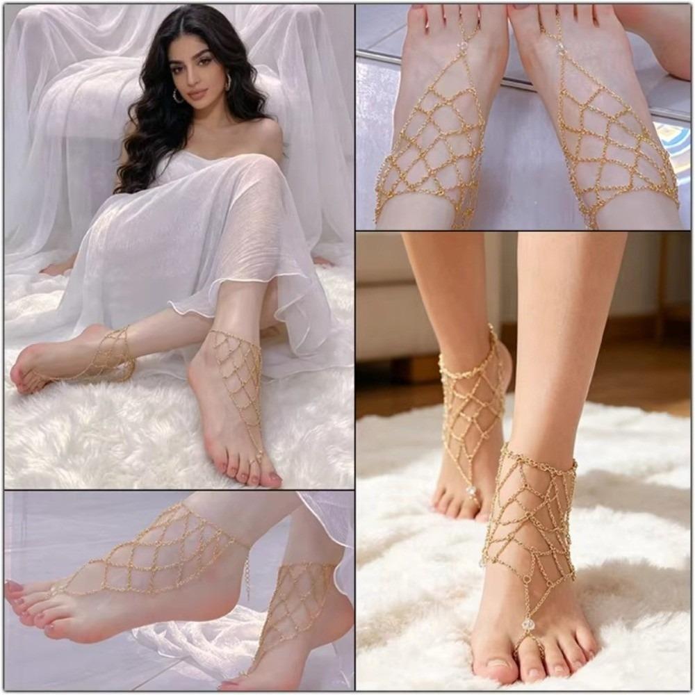 Gold Foot Chains Web Net Shape Leg Chains Vintage Ankle Bracelets for Women