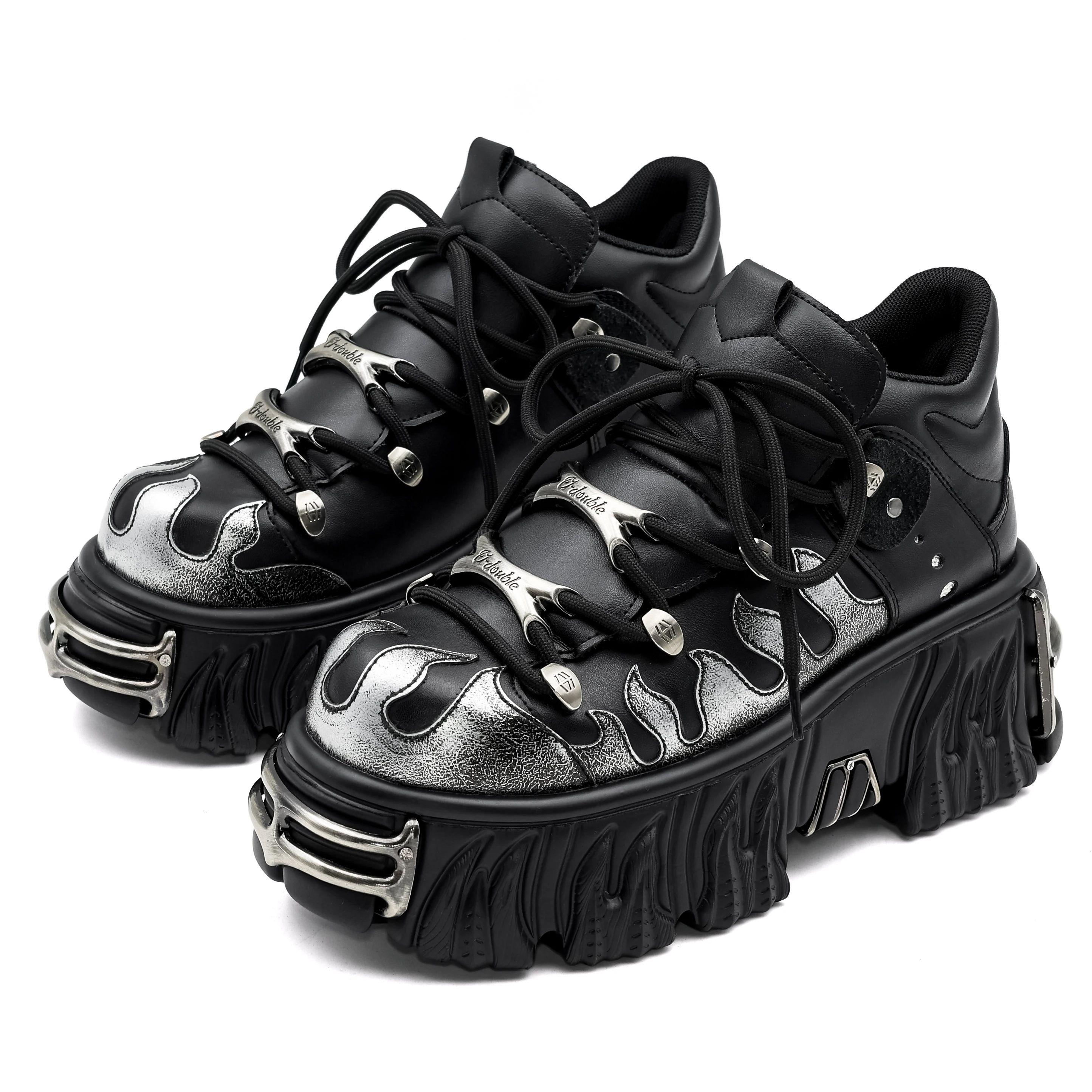 

Новая женская обувь в стиле панк, на шнуровке, высота каблука 6 см, обувь на платформе, женские кроссовки с металлическим декором, готические ботильоны в стиле рок 43