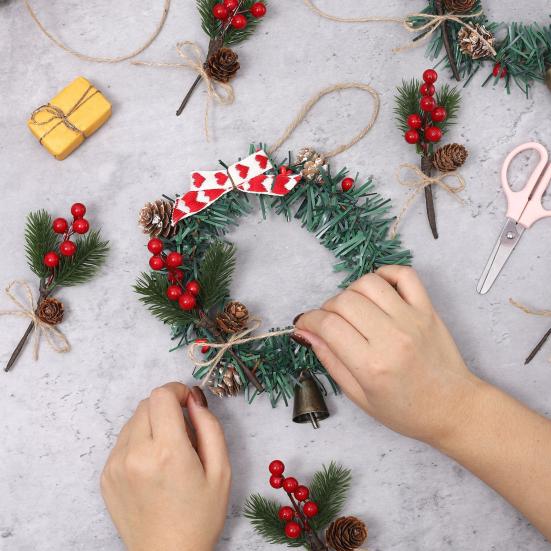 10 Pcs Artificial Pine Needles Branches with Red Berry Mini Pinecone Picks for Gift Wrapping Crafts Holiday Wreath Christmas Tree Decor