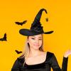 Halloween Hat Spider Bat Decor Angled Witch Hat Ruched Large Brim Wizard Sorceress Cosplay Haunted House Carnival Party Costume