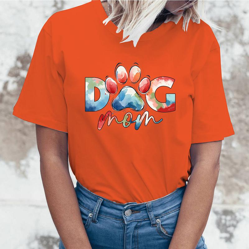 Hot Mothers Day T Dog Mom Print Short Sleeve T Shirts Women Casual Shirts Summer Women'S Crew Neck T-Shirts