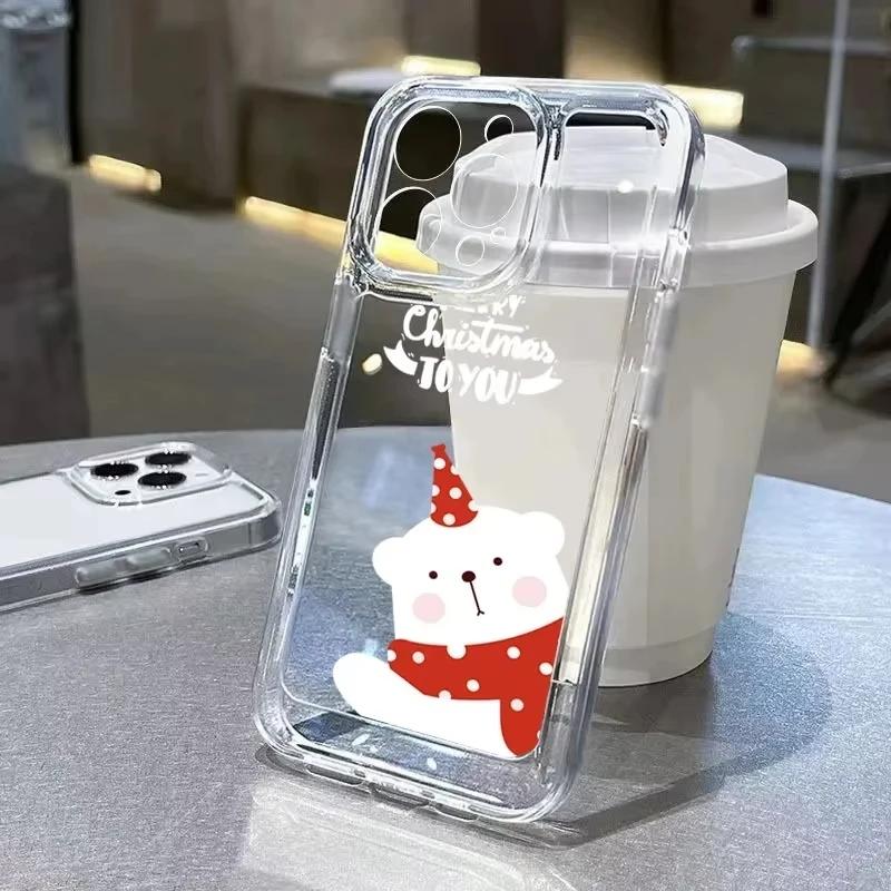 Soft Clear Phone Case For iPhone 17 16 11 12 13 14 15 Pro Max XS XR X 7 8  Cute Cartoon Santa Claus Elk Snowman Christmas Cover
