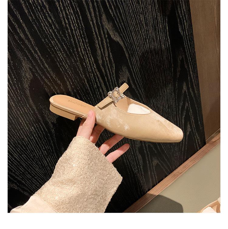 

Виноградная мать, те же 2025 летние французские туфли-мюли с квадратным носком и бриллиантовой пряжкой на низком каблуке, женская уличная обувь 40