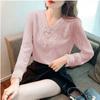 V-neck Lace Chiffon Top Spring Autumn New Loose Women's Clothing Solid Color Long Sleeve Bottoming Shirt