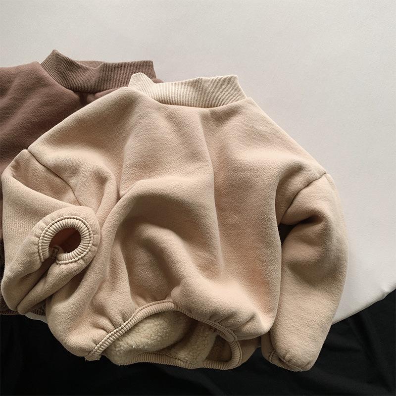 Winter Baby Fleece Sweatshirt Boys Girls Solid Warm Pullover Thick Toddler Casual Versatile Kids Clothes
