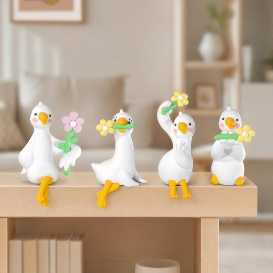 Arbeitsplatz Dekoration Harzente Dekoration für Schreibtisch Auto Armaturenbrett TV Monitor, Mini Anhänger Figur, Niedliches Blume haltendes Ornament, Verspieltes Geschenk