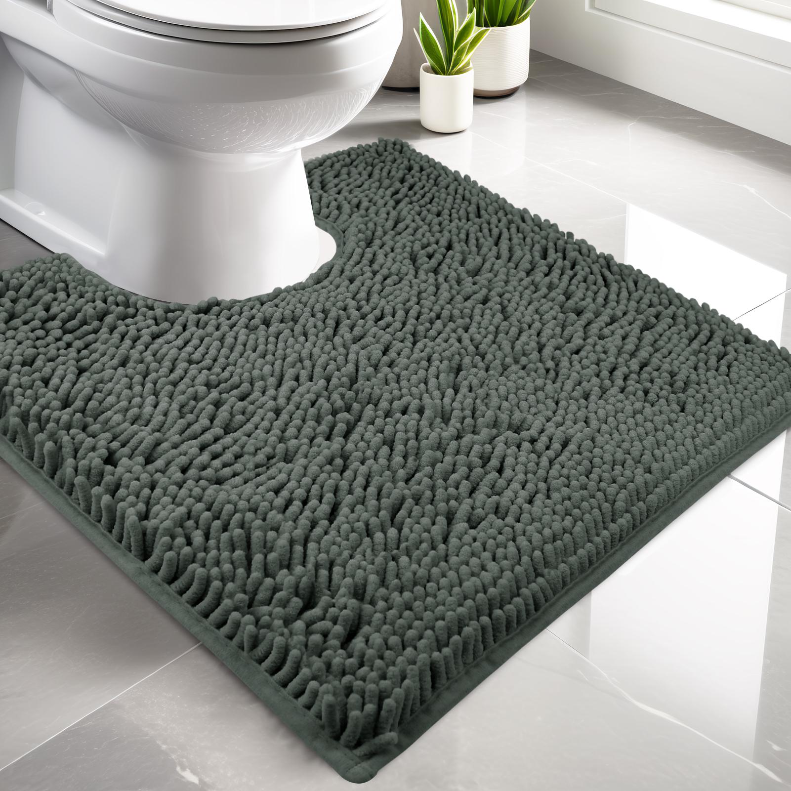 

Luxury Chenille Toilet Rugs U-Shaped 50X50cm Soft Absorbent Non-Slip Contour Bathroom Rugs Machine Washable Contoured Bath Mats 500MMx500MM темно-сірий колір