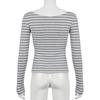 Spring and Autumn Models Women's Street Slim Personality Bottoming Casual One Shoulder Long-sleeved Striped T-shirt