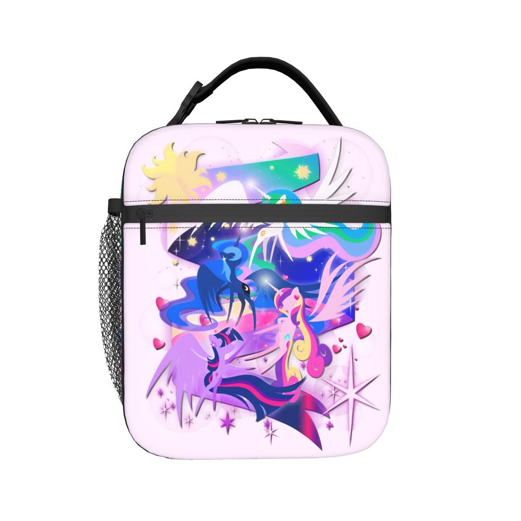 Custom Littles Ponyed Resuable Lunch Box Leakproof Twilight Sparkle Fluttershy Thermal Cooler Food Insulated Bag Office Work