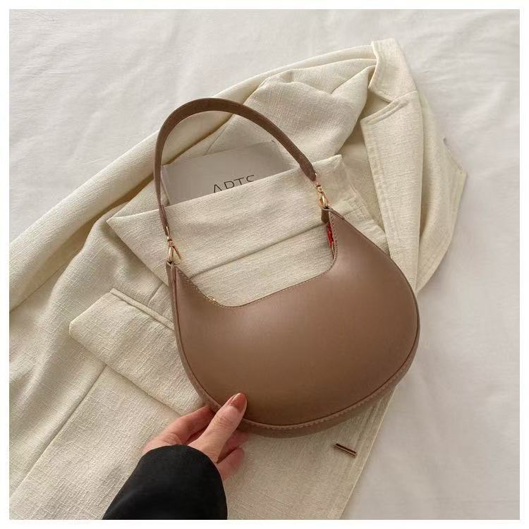 Ladies' Crescent Shaped Crossbody Bag with Detachable Adjustable Shoulder Strap, Magnetic Closure, and Gold Hardware Accessories Shoulder Bag