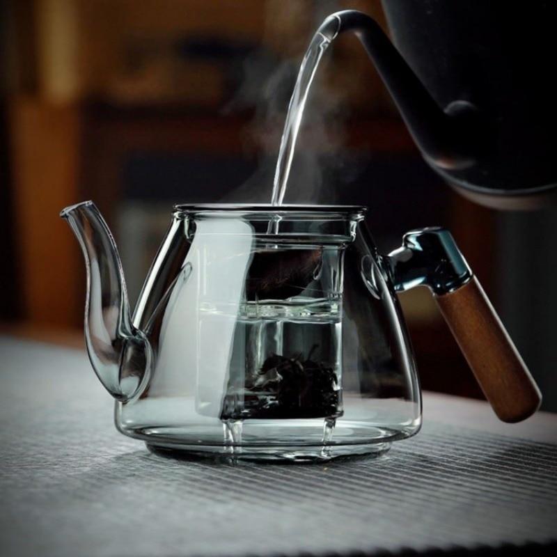 Ceainic din sticlă borosilicată înaltă de nuc Capacitate dublă pentru gătit