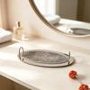 Modern Minimalist Stainless Steel Oval Tray With Hair-on Hide Handles Luxury Home Hotel Decor Accessory