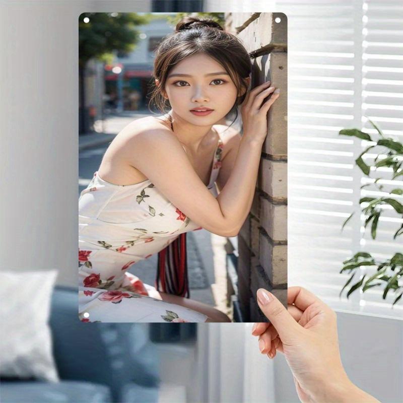 Retro Tin Poster Wall DecorMetal Poster - Korean Drama Inspired Female Portrait - Vintage Brick Wall & White H