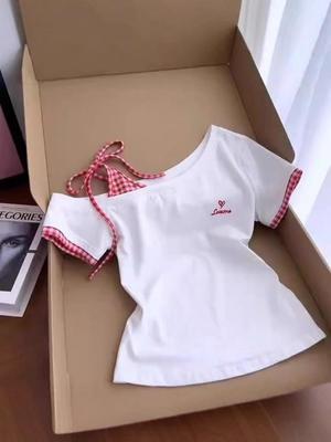 Women's Summer One-Shoulder Open-Back Short-Sleeved T-Shirt with Single/Double Strap Design