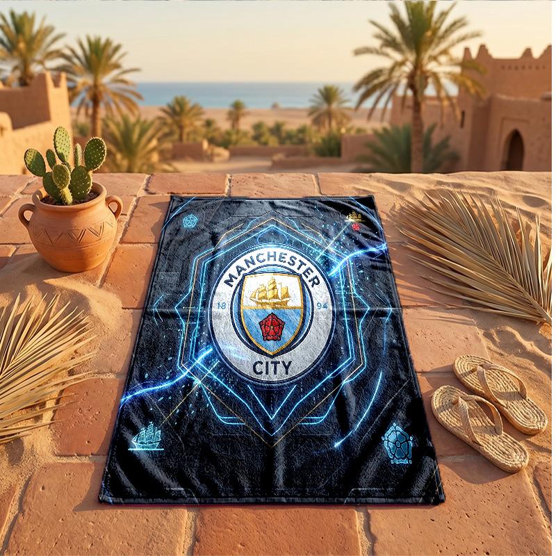 Manchester City Baskılı Mikrofiber Plaj Havlusu Hızlı Kuruyan Emici Büyük Havlu Plaj Yüzme Seyahat İçin