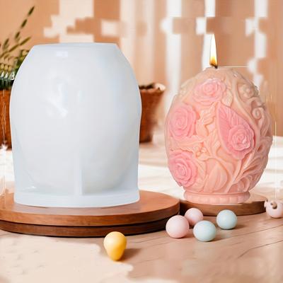3D 2025 DIY Blume Relief Ei Kerze Silikonform Rose Blume Osterei Harzform Pfingstrose Blume Relief Ei Deko Gipsform