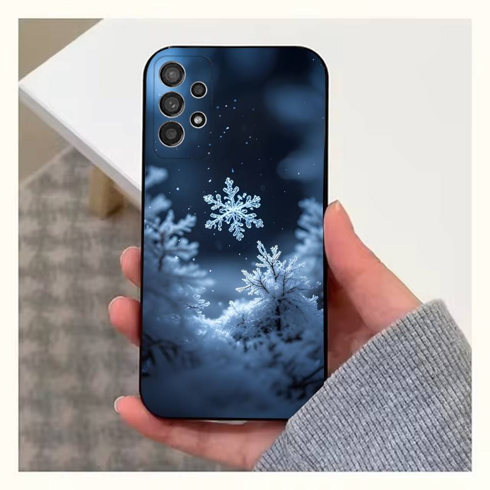 Christmas Snowflakes Art Case For Samsung S25,S24,S23,S22,S20,S21,S10,Ultra,Plus,Lite,FE,Soft Silicone Black Cover