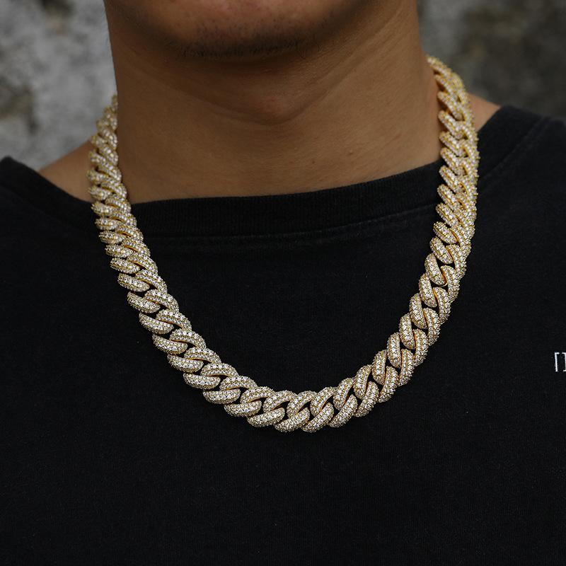 Men's Cuban Chain 18K Gold Plated Necklace with Zircon Gemstone Copper Body Custom Jewelry Sets