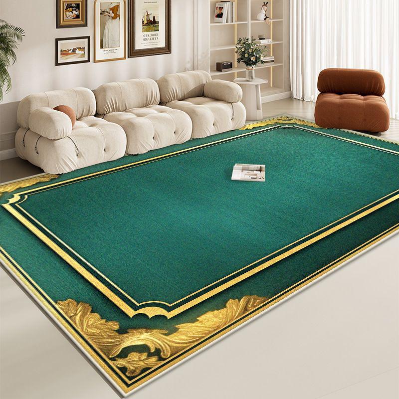 Luxury Green Large Living Room Rug Golden Border Antiskid Room Decoration Home Mats Soft Fluffy Lounge Carpet Machine Washable