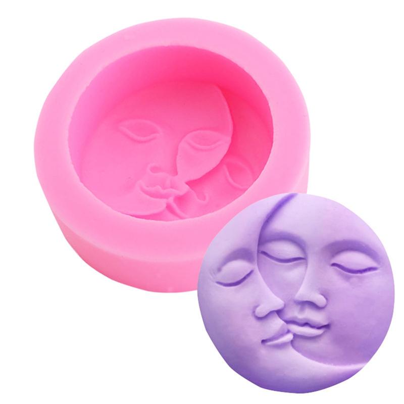 J1UL1N Moon&Sun Face Candle Silicone Mold DIY Handmade Soap Candle Jewelry Craft Candle Mold Candle Making Supplies Craft Gift D
