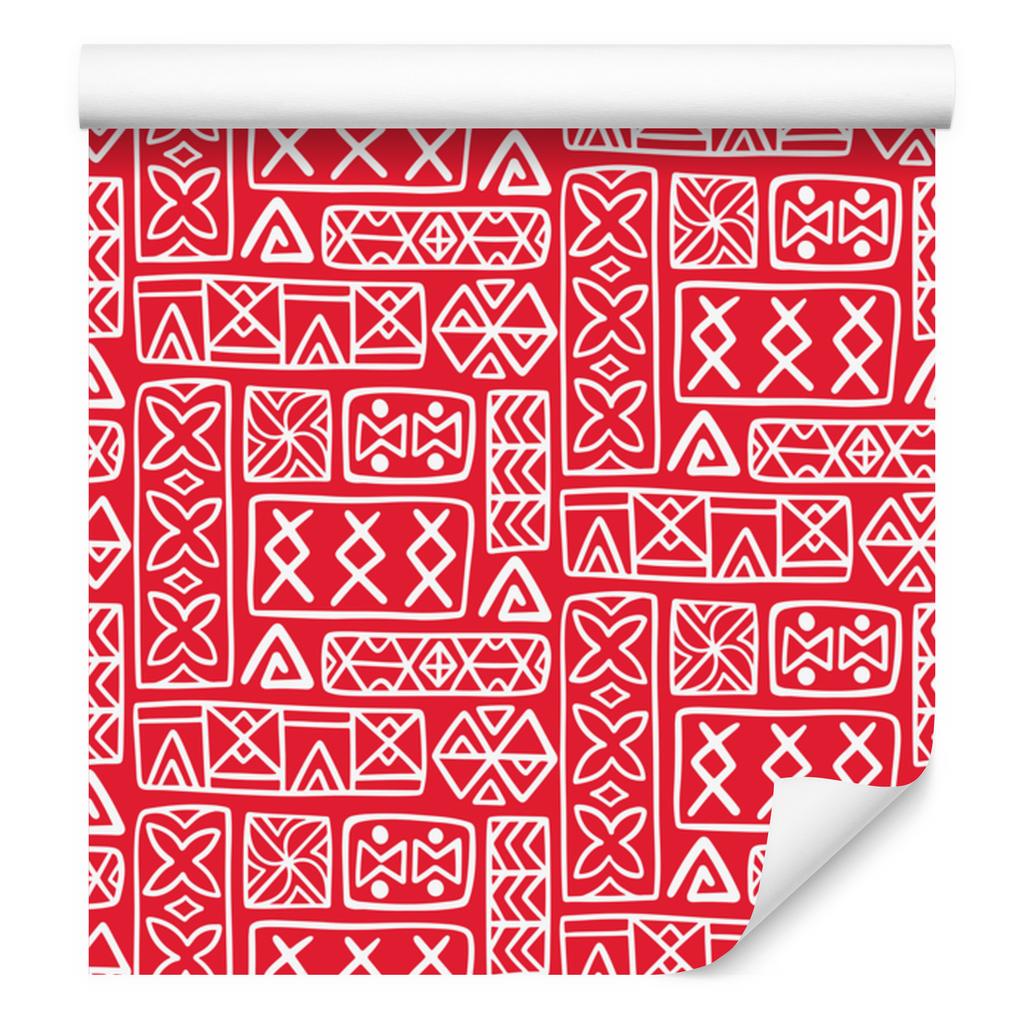 Polynesian Geometric Pattern Wallpaper Coral and Red 50x1000