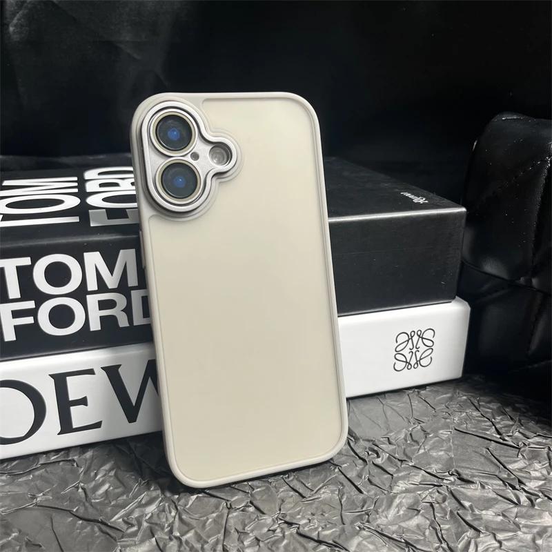 

Desert Titanium Gold metal lens frame matte phone case for iPhone 16 15 14 13 12 11 Pro Max Plus fine hole shockproof hard cover For iPhone 14 Pro
