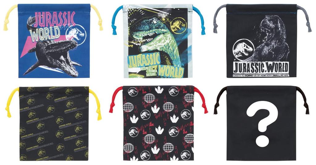 Skater Jurassic World Lunch Drawstring 6 Blind Wide x 17cm Made in Bags, Medium, 6-Pack, Varieties, Box, 15.5cm High, Japan, KBB21B-A