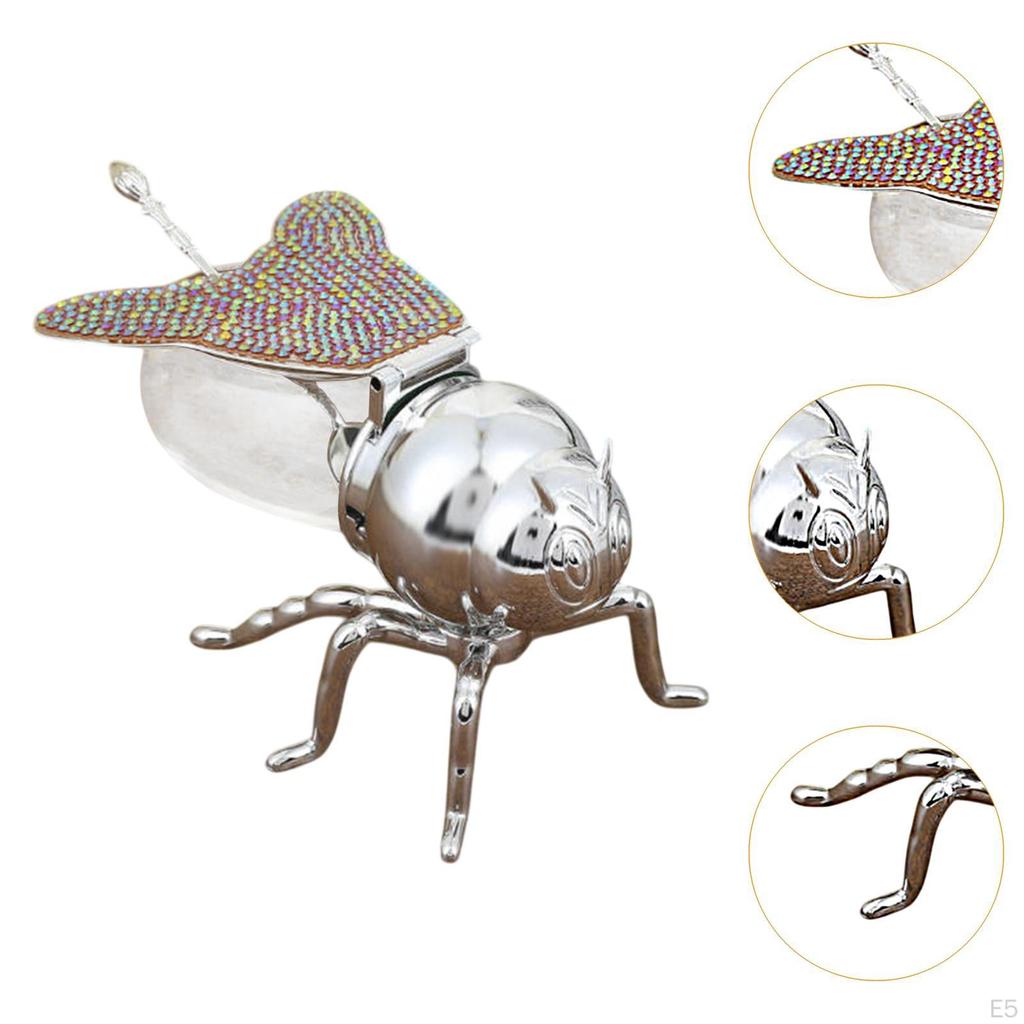 Bee Design Honey Jar with Spoon, Glass Dispenser for Syrup, Condiment Holder Dining Room